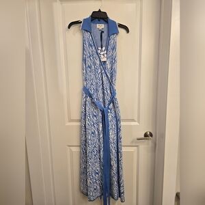 Diane Von Furstenberg Blue and White Patterned Maxi Dress